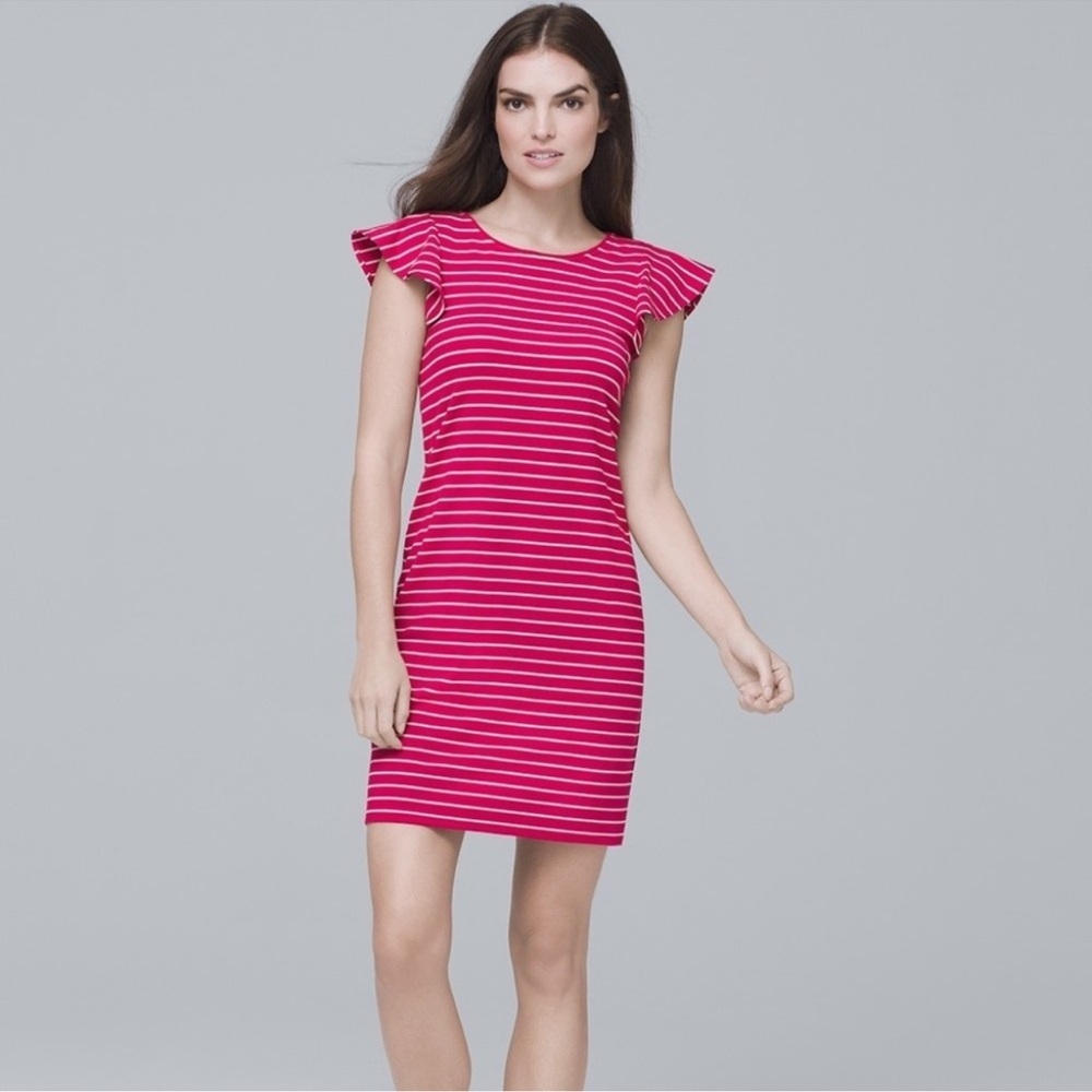 White House Black Market Flutter sleeve Pink Striped sheath Dress size small